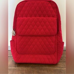Vera Bradley Small Red Quilted Small Backpack with Zipper Pockets.